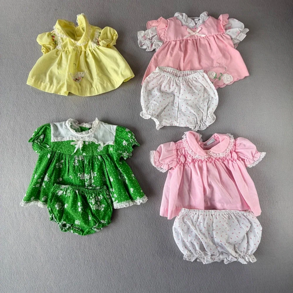 Vintage Baby Girl Clothing Lot 7 Pc Dresses Bloomers Lace Sears Mayfair Nannette